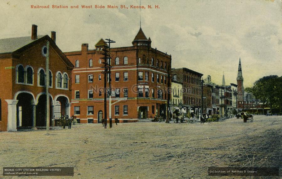 Postcard: Railroad Station and West Side of Main St., Keene, New Hampshire